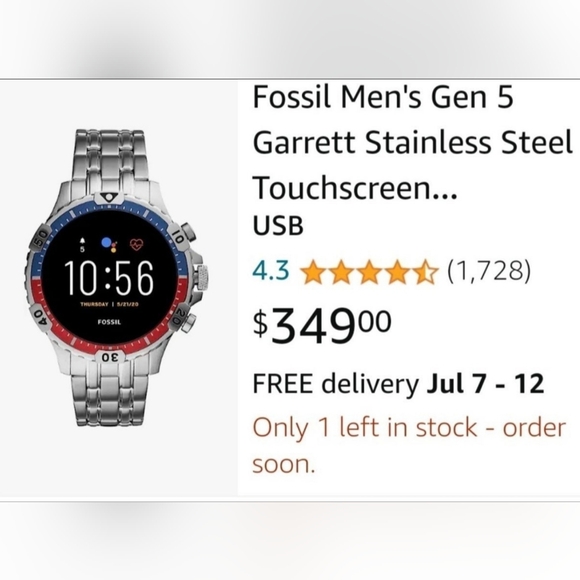 Mens Fossil Smartwatch Gen 5 Garrett - Picture 3 of 6